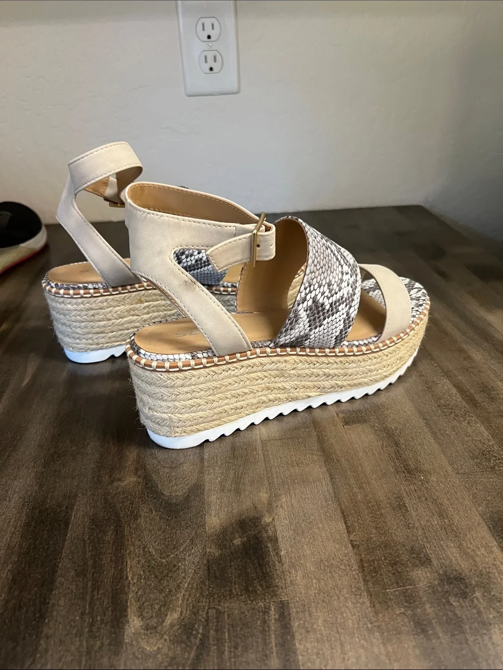 Soda Beige and Snake-Print Espadrille Platform Sandals